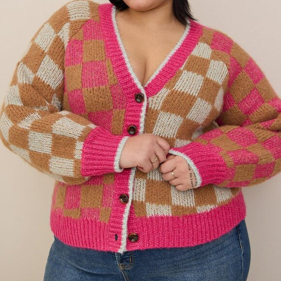 Chunky V-Neck Button Front Cardigan Sweater - Picture 1 of 8